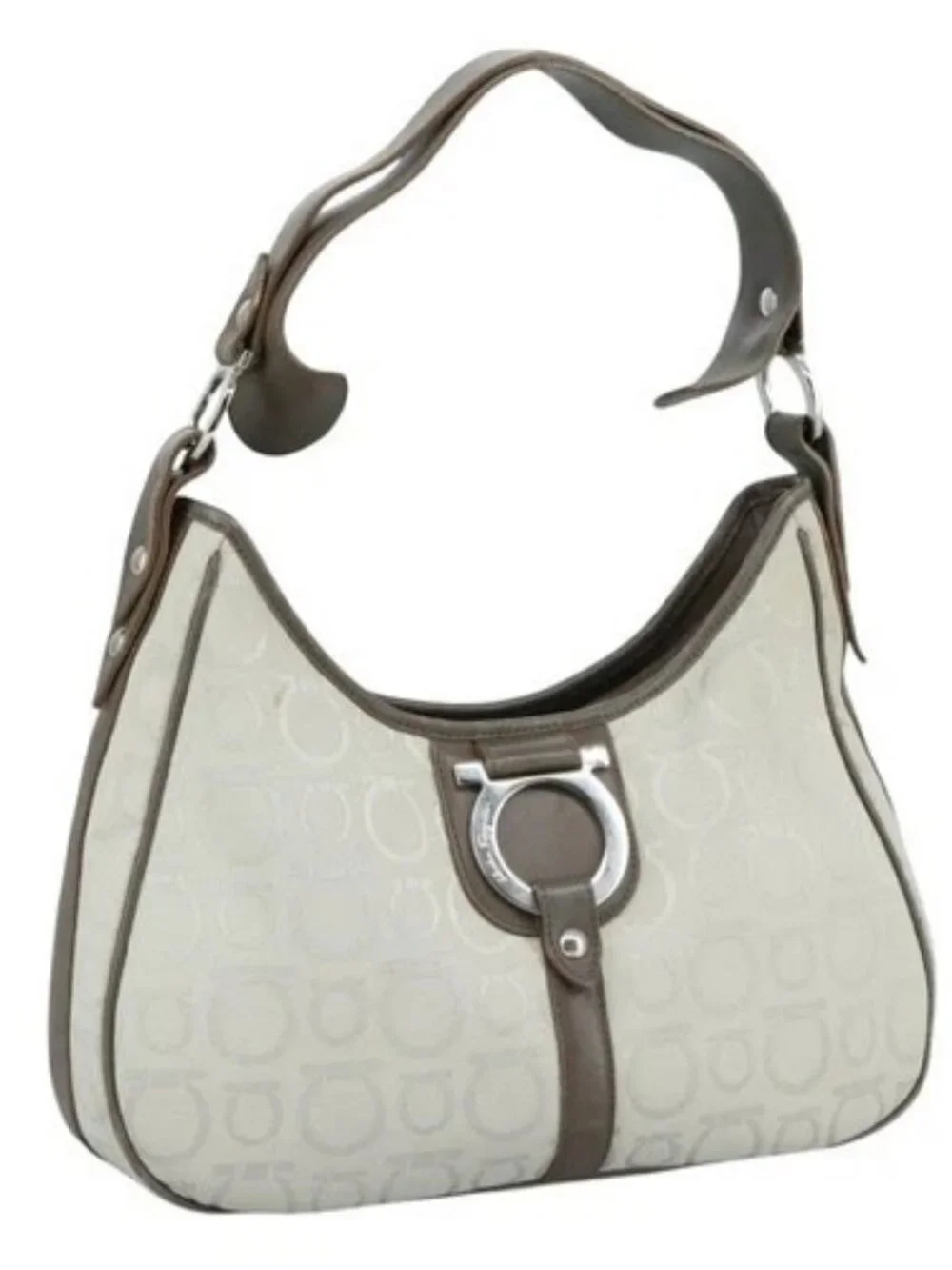 Salvatore Ferragamo Gancini Shoulder Bag Canvas Gray Auth yk16379